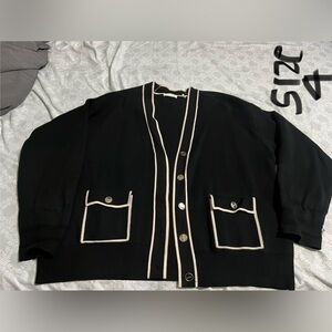 Sandro Black Cardigan with Cream Trim